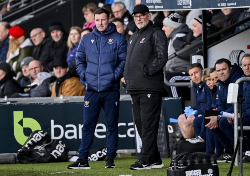 St Johnstone manager Craig Levein and assistant Andy Kirk on the sidelines