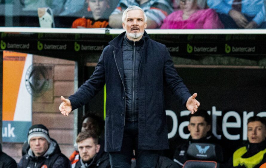 Jim Goodwin on the touchline during Dundee United vs Queen's Park