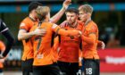 Dundee United stars celebrate Glenn Middleton's goal against Queen;s Park