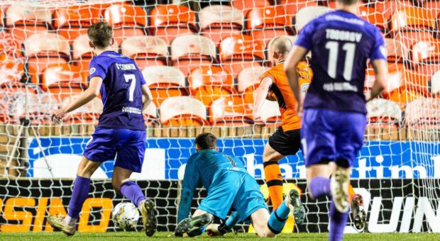 Josh O'Connor seals Airdrie's win over Dundee United. Image: SNS.