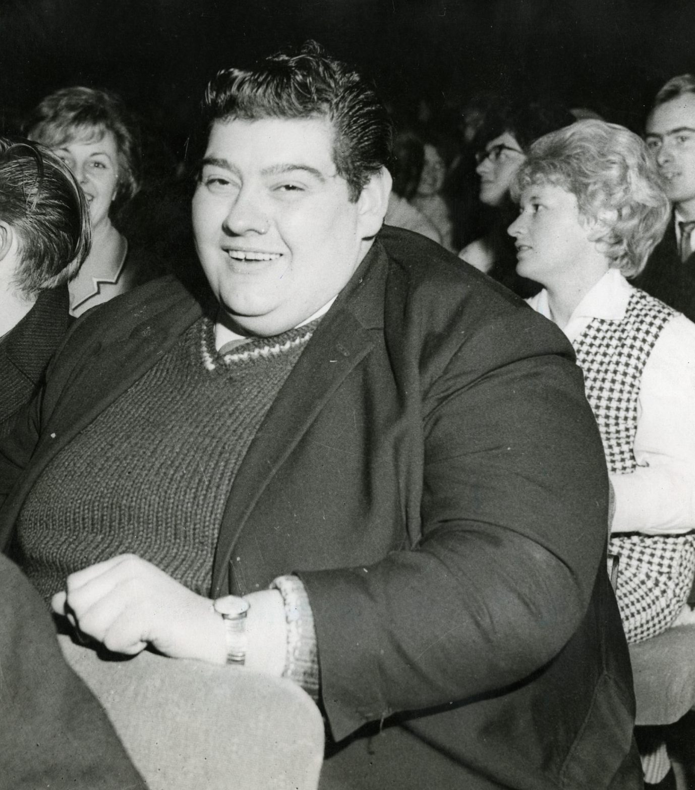 The fish and chip shop worker pictured in an auditorium in 1963 when he was struggling with his weight.