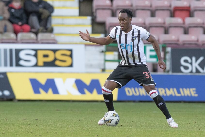 Xavier Benjamin gets on the ball for Dunfermline in his debut against Morton.