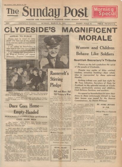 The Clydebank Blitz in the Second World War made front page headlines.