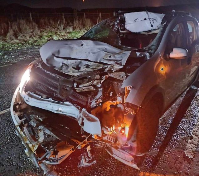Image of the car after the crash with cow in Fife