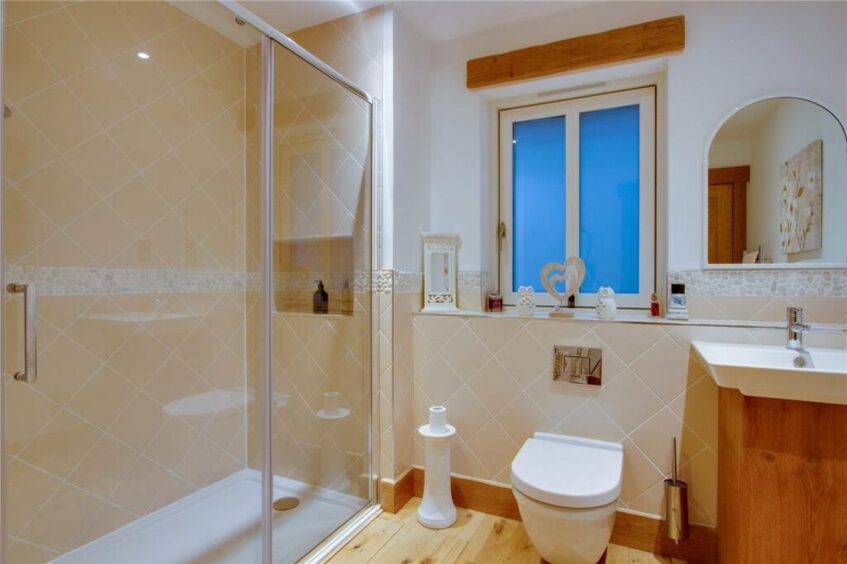 The downstairs shower room at Dove Cottage for sale in Angus 