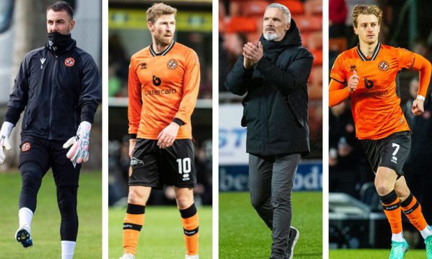 Mark Birighitti, David Wotherspoon, Jim Goodwin, Alex Greive of Dundee United left to right