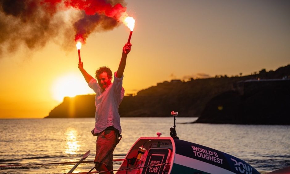 Fife farmer, Henry Cheape, celebrates after reaching Antigua.