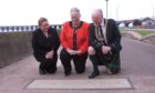 Mary Ross centre, at the 2002 unveiling of McGonagall's Walk in Dundee with Kate Maclean , MSP, and Lord Provost John Letford.