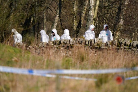 Forensics at the scene in the Pitilie area on the outskirts of Aberfeldy. Image: Andrew Milligan/PA Wire