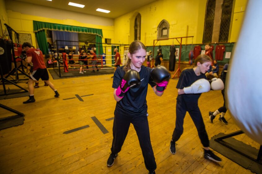 Arbroath Amateur Boxing Club training session at Arbirlot Church Hall.