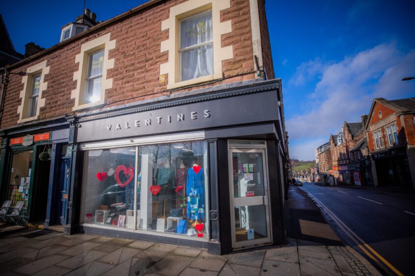 Exterior of Valentines clothes shop off James Square, Crieff.
