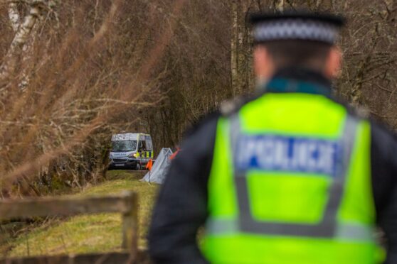 Police at the scene of Brian Low's alleged murder near Aberfeldy. Steve MacDougall/DC Thomson