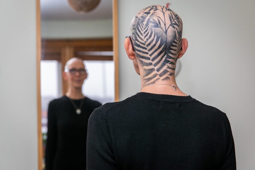Fife woman Ali had her head tattooed which helped her finally accept her alopecia.