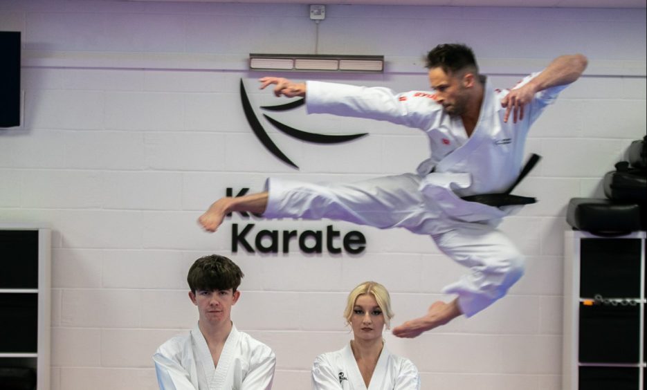 Kanzen Karate in Dundee with Dan Woods) (Flying Kicks) and Oliver Bruce from Dundee and Emma Forbes from Cape Town, South Africa.