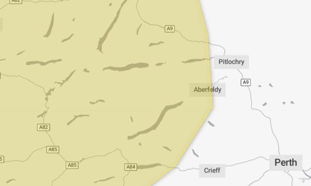 Yellow weather warning for heavy rain in Perthshire.