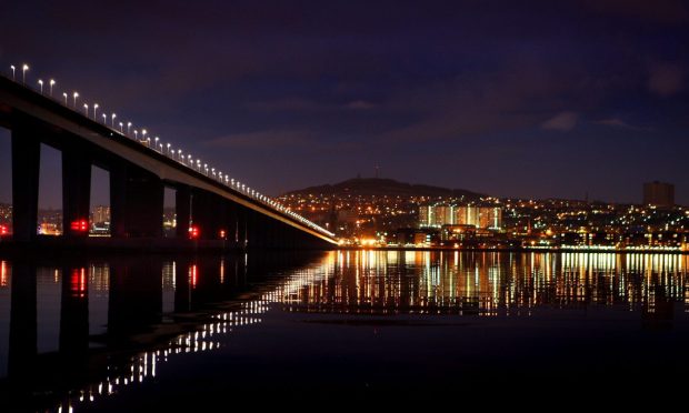 Tay Road Bridge at night.