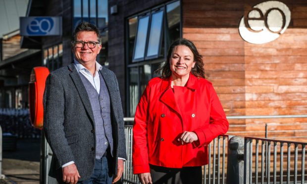EQ chief executive Craig Nicol and chief operating officer Caroline McKenna outside the accountancy firm's Dundee offices at City Quay. Image: Mhairi Edwards/DC Thomson