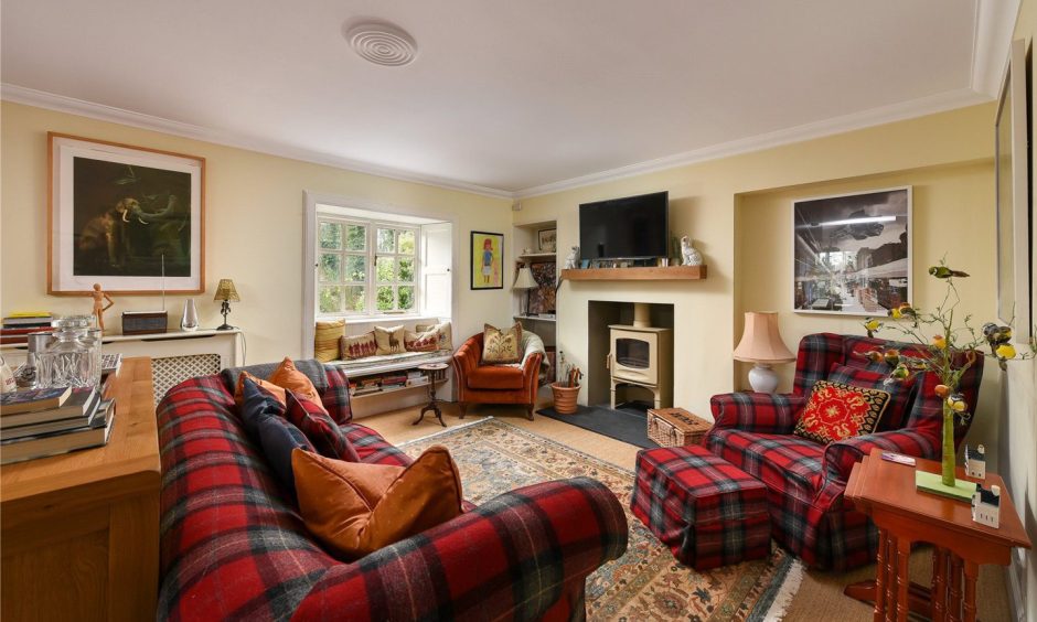 Living room of Alan Cumming's Perthshire cottage.