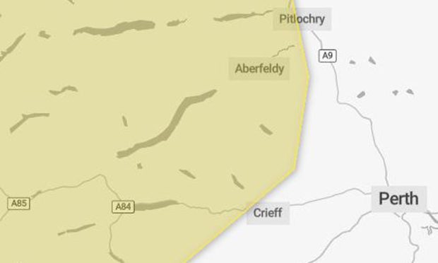The Met Office has issued a yellow weather warning for parts of Perthshire. Image: Met Office
