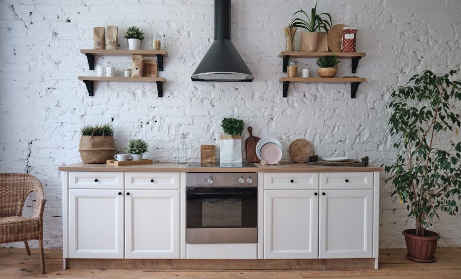 kitchen with black extractor hood as a feature