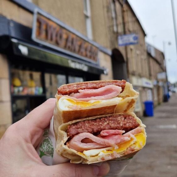 One of the loaded breakfast wraps from Two An A Coo, Cupar.