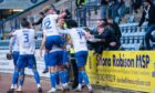 Kilmarnock celebrate after grabbing a point at Dundee. Image: Shutterstock