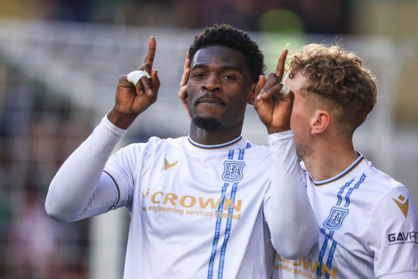 Amadou Bakayoko enjoys his goal at St Johnstone. Image: Shutterstock