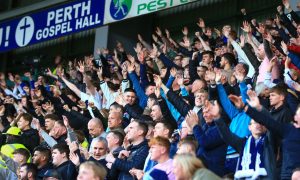 Dundee fans at McDiarmid Park in 2024.