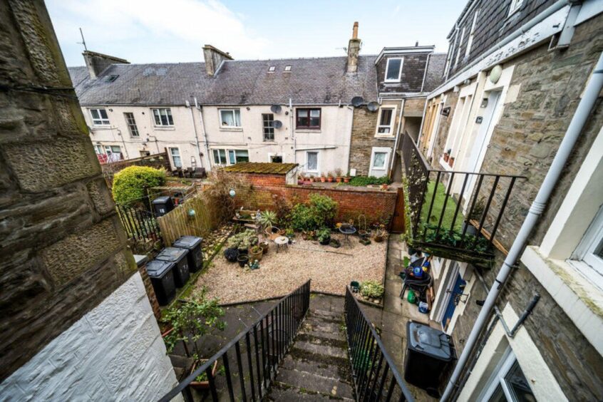 The shared rear garden of the Broughty Ferry beach front flat for sale 