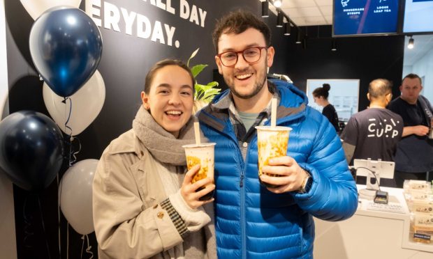 Plenty of excited foodies showed up to the launch event of Cupp bubble tea in Dundee, including Daisy Smith and Sam Donnelly. Image: Paul Reid.