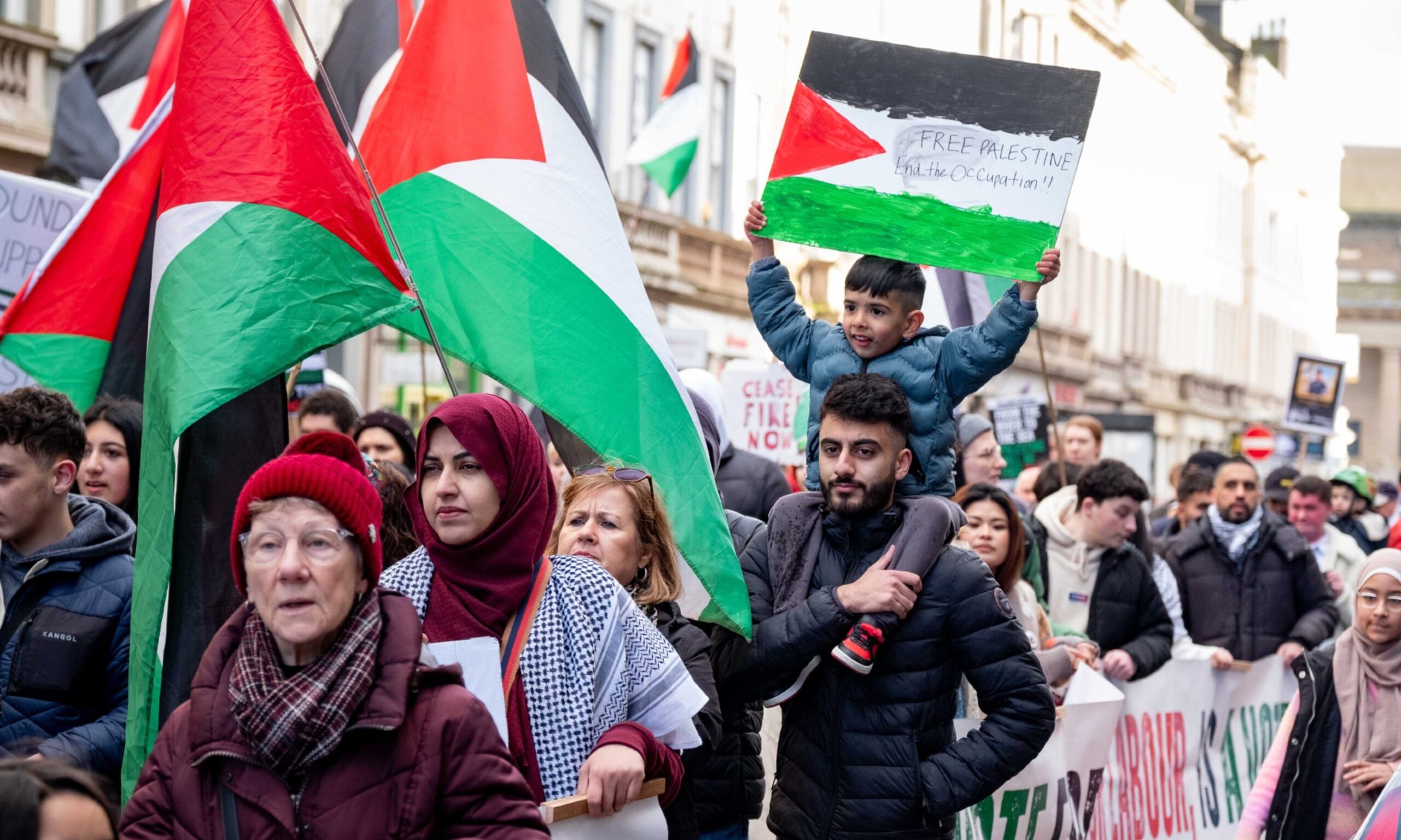 Pro-Palestine rally in Dundee city centre on Saturday March 2. Image: Paul Reid