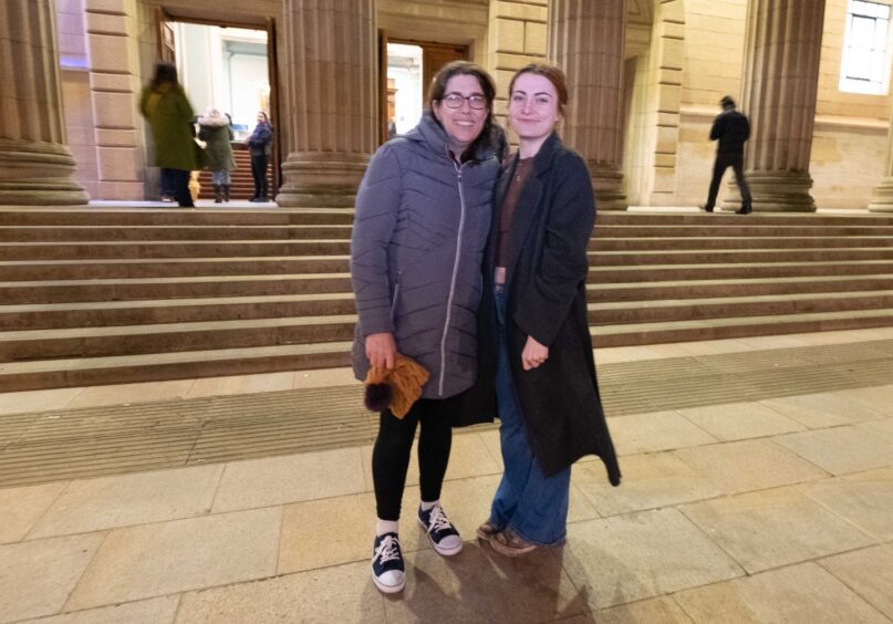 Tasmin and Isla Stewart outside the Caird Hall, Dundee, before the show by Professor Brian Cox