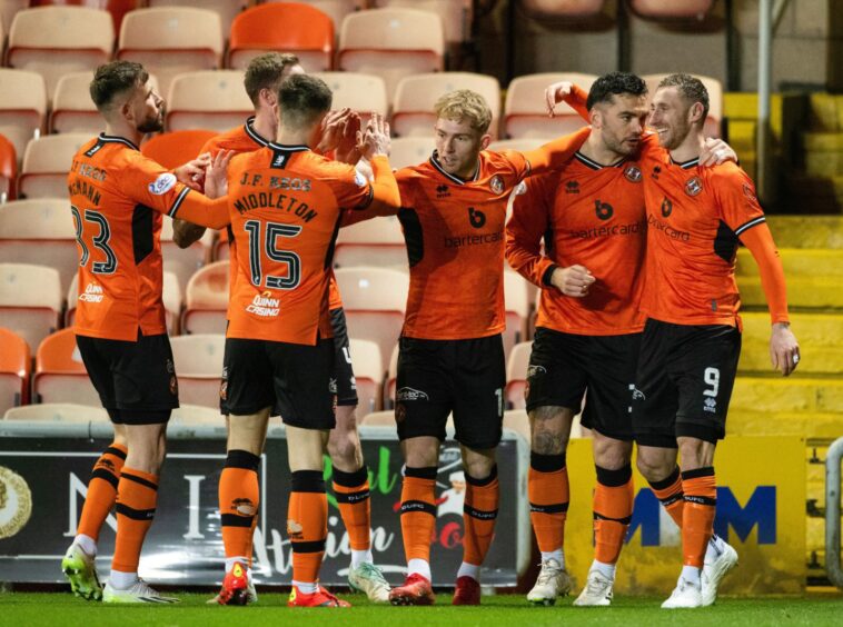 Dundee United players celebrate 