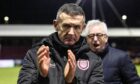 Arbroath manager Jim McIntyre applauds fans at full-time against Raith Rovers. Image: Mark Scates/SNS