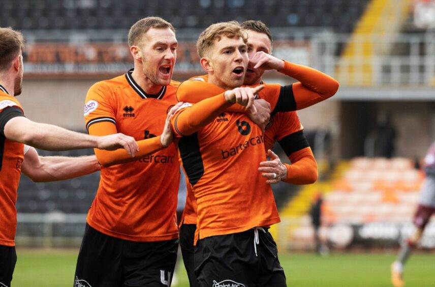 Kai Fotheringham celebrates finding the net for Dundee United 