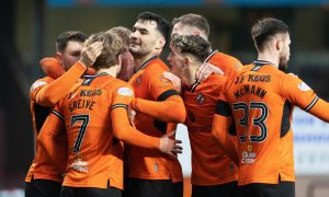 Dundee United players toast a job well done against Arbroath