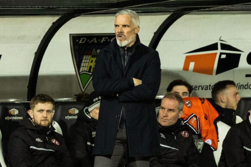 A furious Jim Goodwin looks on during DundeeUnited's 3-1 defeat at Dunfermline Athletic