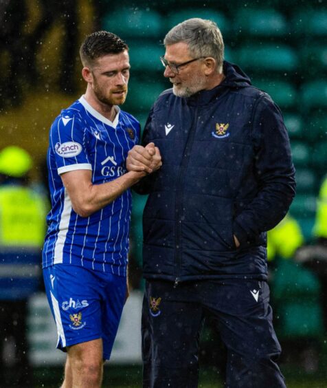 Craig Levein with Tony Gallacher at full-time.