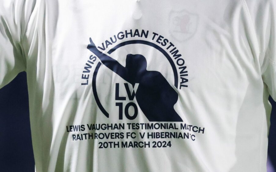 The warm-up match t-shirts worn by Raith Rovers for Lewis Vaughan's testimonial.