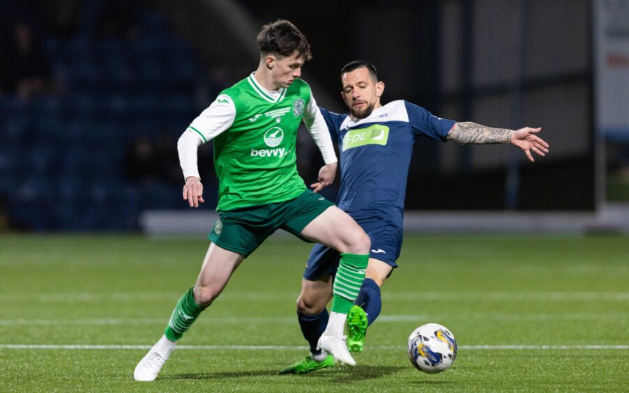 Reuben McAllister scored one and set up one for Hibs in Lewis Vaughan's testimonial.