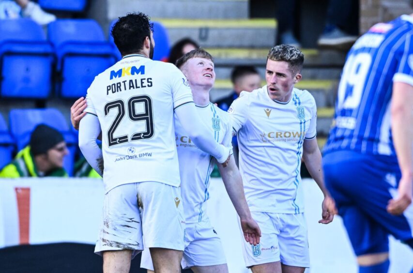 Lyall Cameron celebrates his opener against St Johnstone. Image: SNS