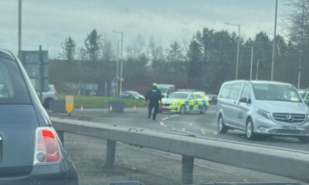 Police at Chapel Level Roundabout in Kirkcaldy.