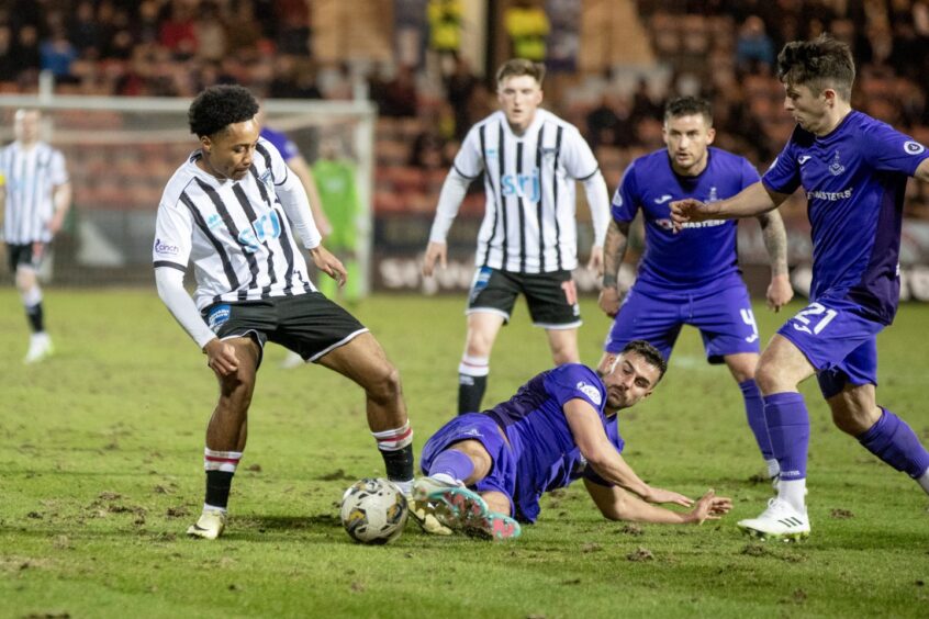 Kane Ritchie-Hosler battles for possession during his latest Dunfermline Athletic F.C. comeback against Airdrie.