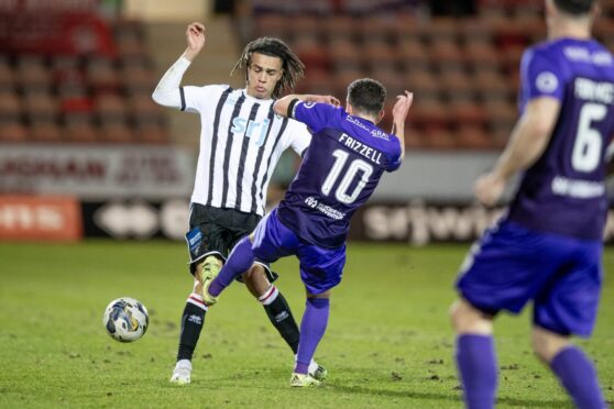 Dunfermline defender Miles Welch-Hayes is caught on his knee by Aidrie skipper Adam Frizzell.