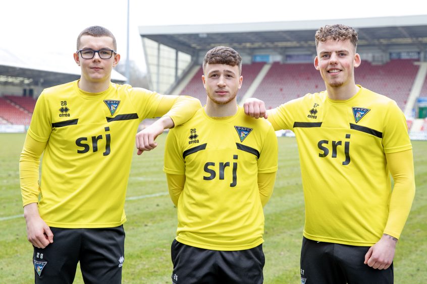 Dunfermline youngsters Andrew Tod, Taylor Sutherland and Sam Young stand shoulder to shoulder at East End Park.