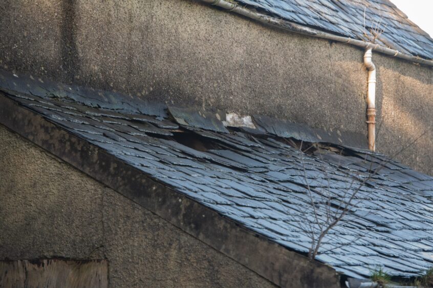 The damaged slate roof at Crossroads Station in Dundee