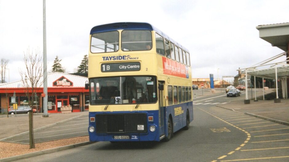 Heading around Stack Leisure Park is bus 2, with Fatty Arbuckle's in the background.