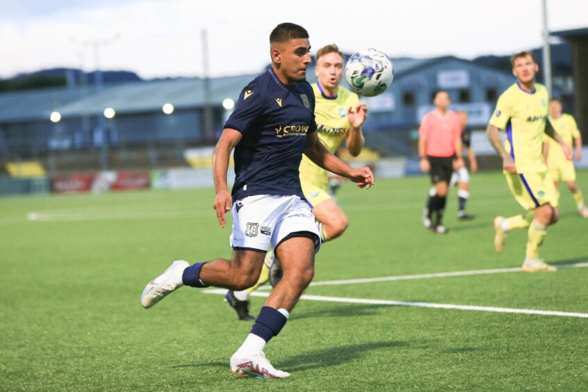 Dundee FC loanee Rayan Mohammed takes on Buckie Thistle in the SPFL Trust Trophy. 