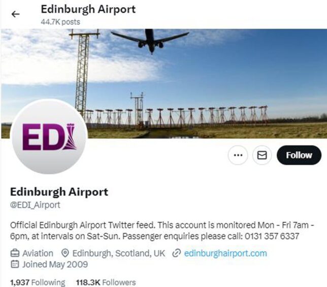 Edinburgh Airport's Twitter account