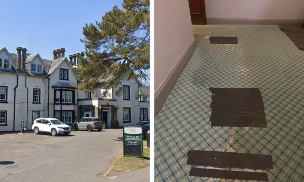 The Green Hotel in Kinross with pictures of ripped carpet